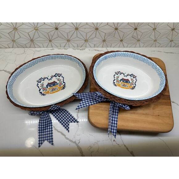 Teamson 1995 Country Home Oval Casserole Dishes in Original Baskets | Set‎ of 2 - Picture 4 of 6